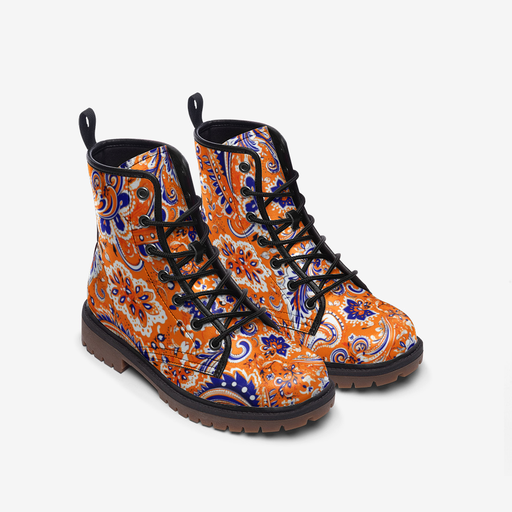 Orange and Blue Bandana Vegan Leather Boots