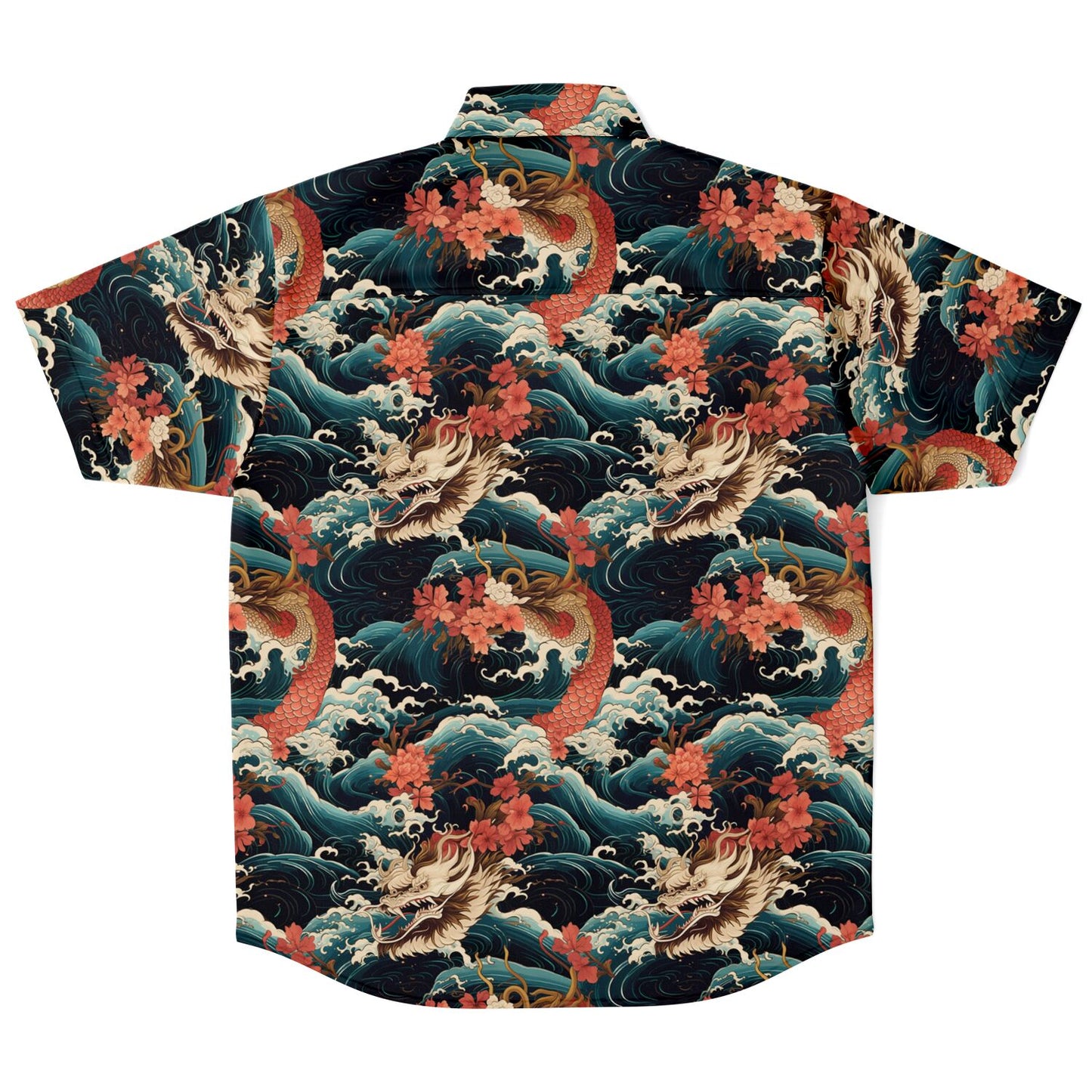 Peach Dragons Short Sleeve Button Down Shirt