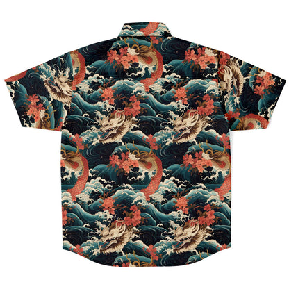 Peach Dragons Short Sleeve Button Down Shirt