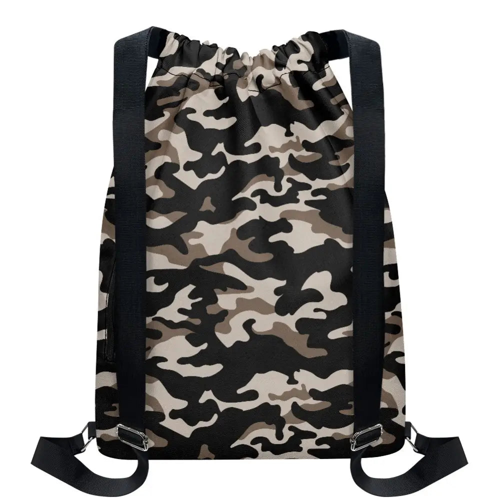 Black and Brown Camo Drawstring Backpack - ONESIZE