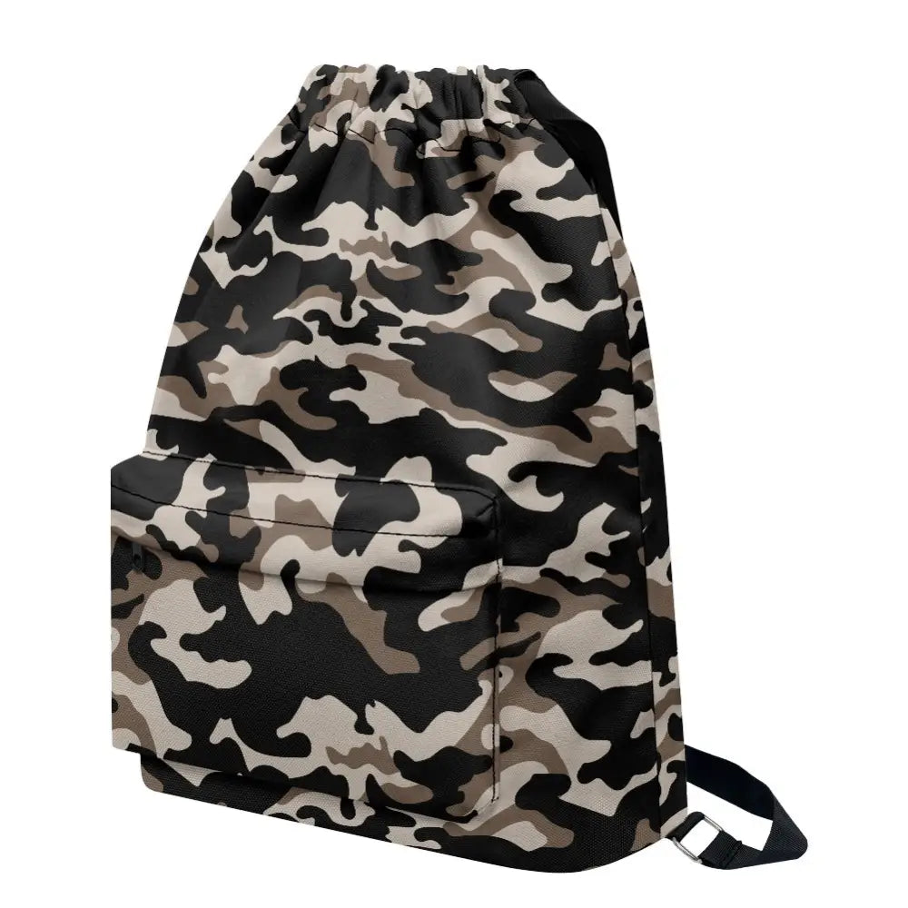 Black and Brown Camo Drawstring Backpack - ONESIZE