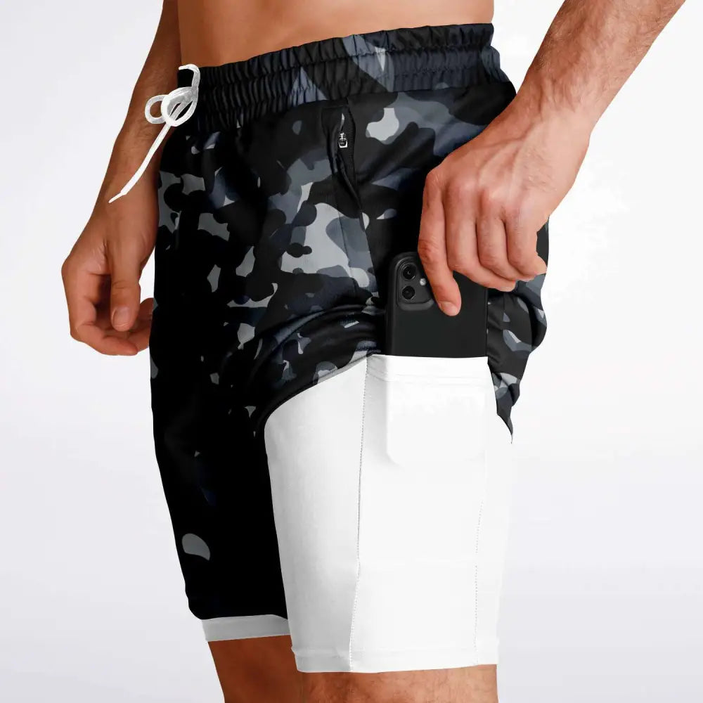 Black and Grey Camo 2-in-1 Shorts - Men’s 2-in-1 Shorts -