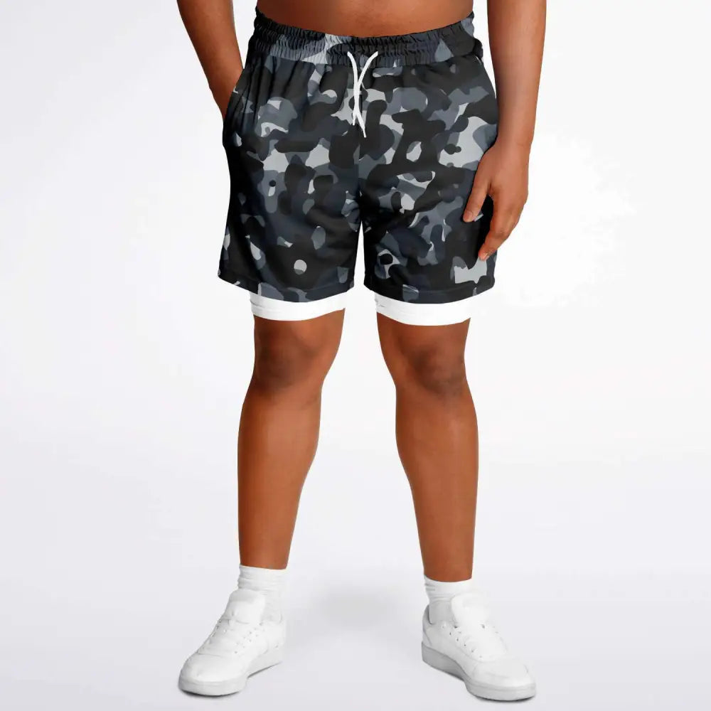 Black and Grey Camo 2-in-1 Shorts - Men’s 2-in-1 Shorts -