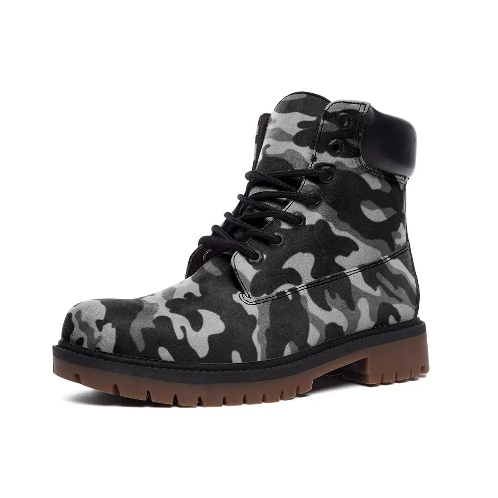 Black and Grey Camo Vegan Leather TB Boots - 3 Men - Shoes