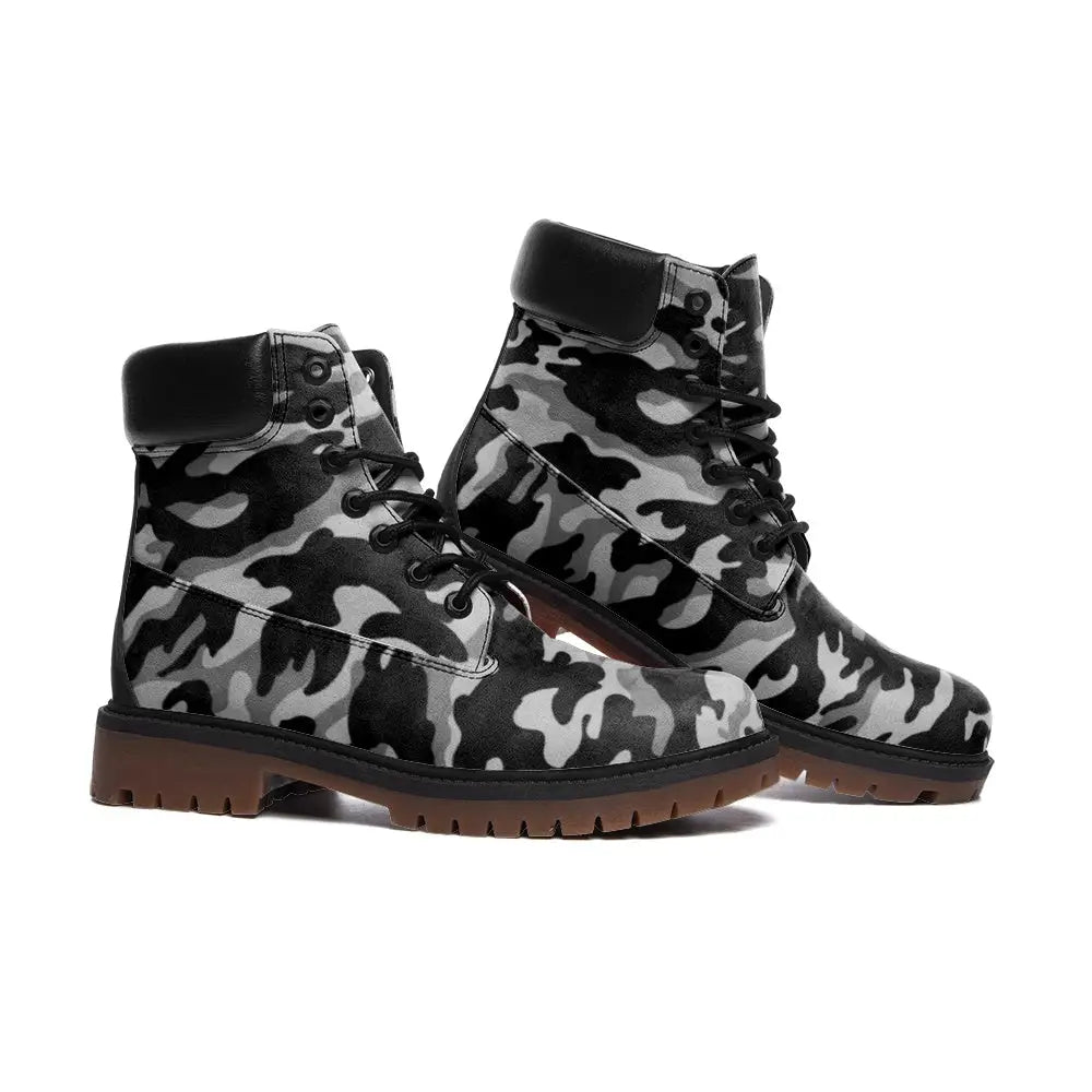 Black and Grey Camo Vegan Leather TB Boots - Shoes