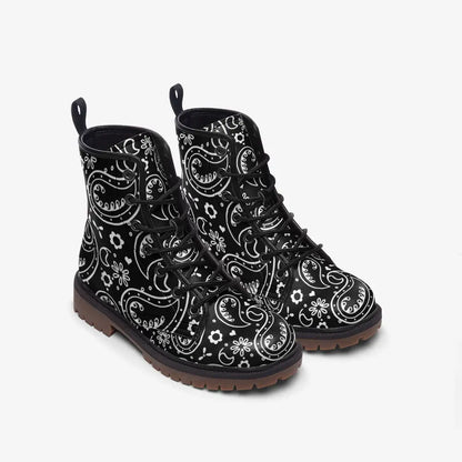 Black Bandana Vegan Leather Boots - Shoes