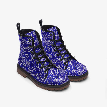 Blue Bandana Vegan Leather Boots - Shoes