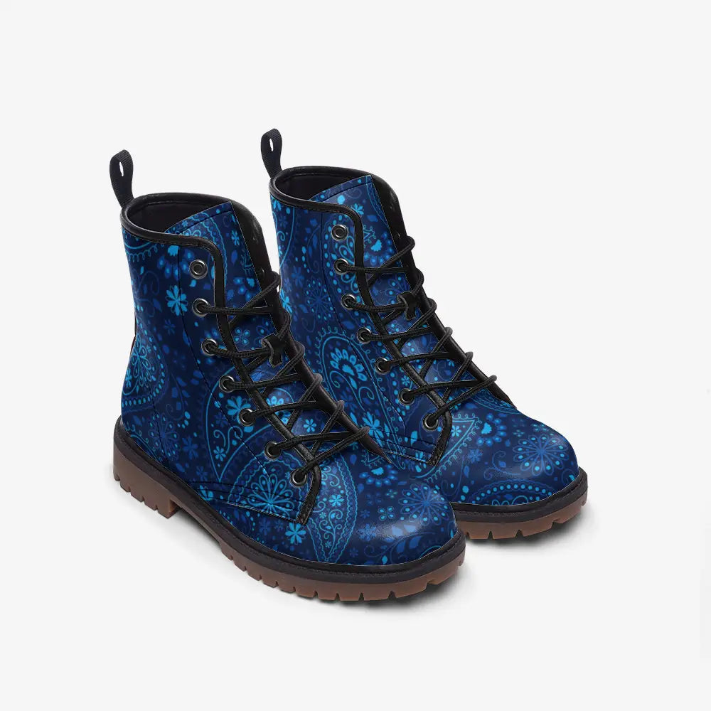 Blue Paisley Bandana Combat Boots - Shoes