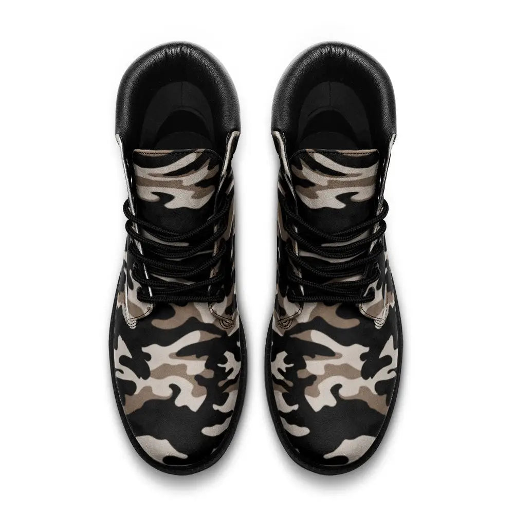 Brown and Black Camo Vegan Leather TB Boots - Shoes