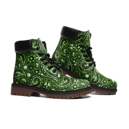 Dark Green Paisley Bandana Nubuck Vegan Leather TB Boots -