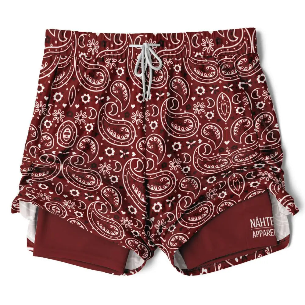 Dark Red Paisley Bandana 2-in-1 Shorts - Men’s 2-in-1 Shorts