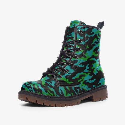 Green and Blue Camo Vegan Leather Boots - 3 Men - Shoes