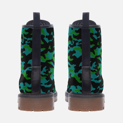 Green and Blue Camo Vegan Leather Boots - Shoes
