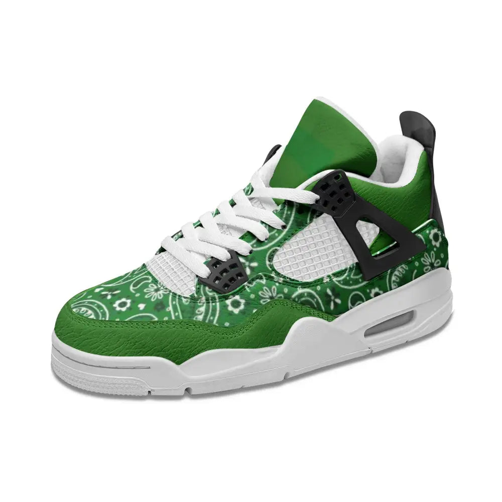 Green Bandana Vegan Leather Basketball Sneakers - 4 Men -