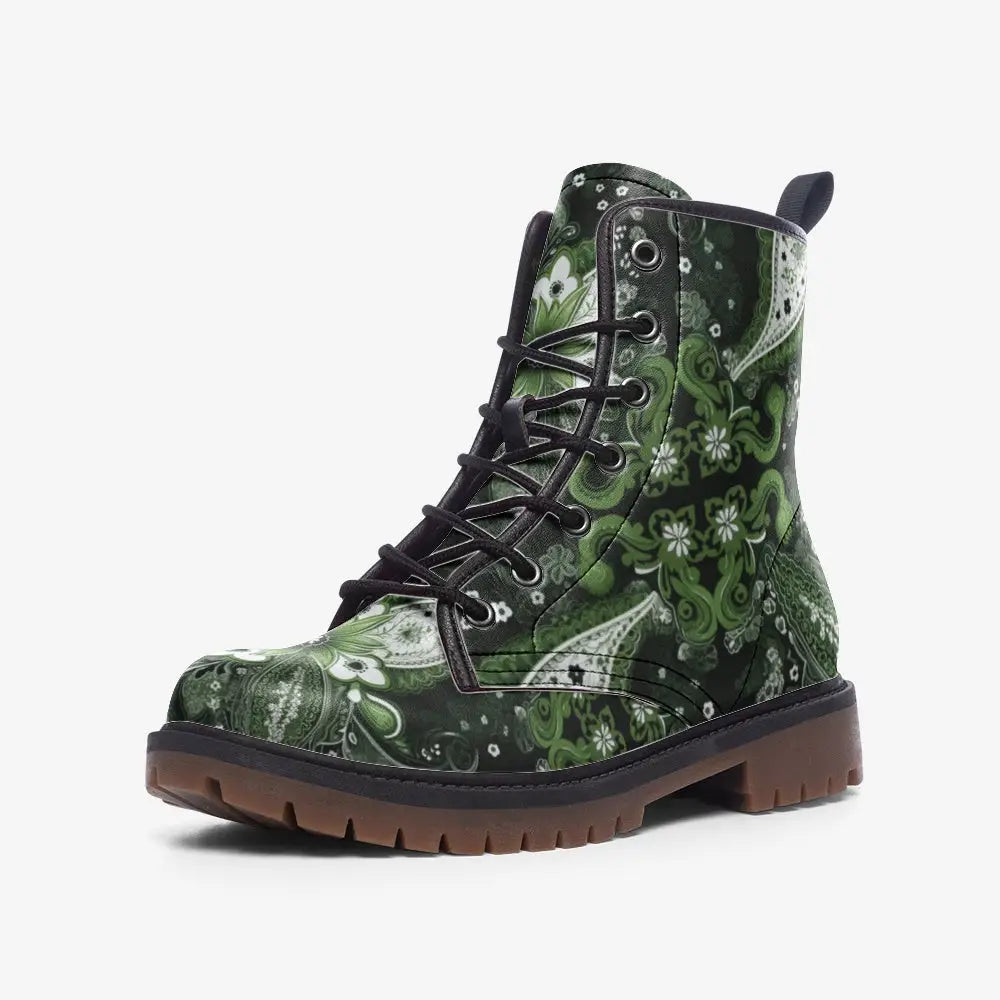 Green Paisley Bandana Vegan Leather Boots - 3 Men - Shoes