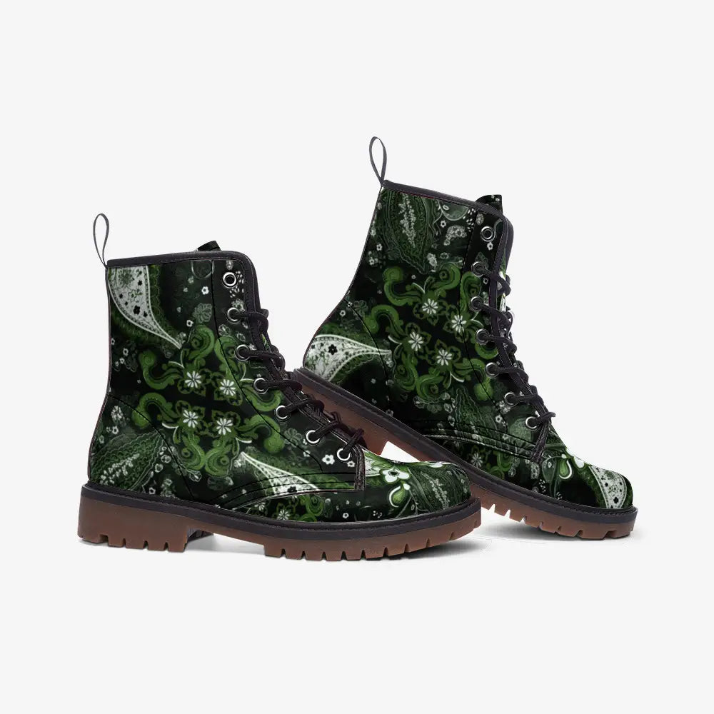 Green Paisley Bandana Vegan Leather Boots - Shoes