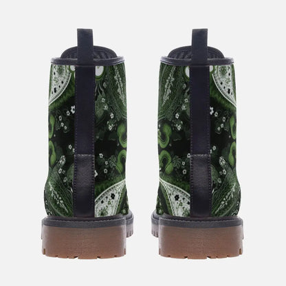 Green Paisley Bandana Vegan Leather Boots - Shoes