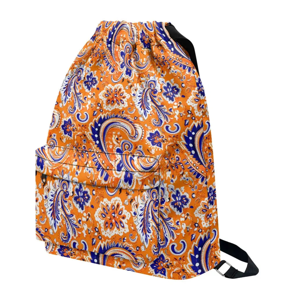 Orange and Blue Bandana Drawstring Backpack - ONESIZE