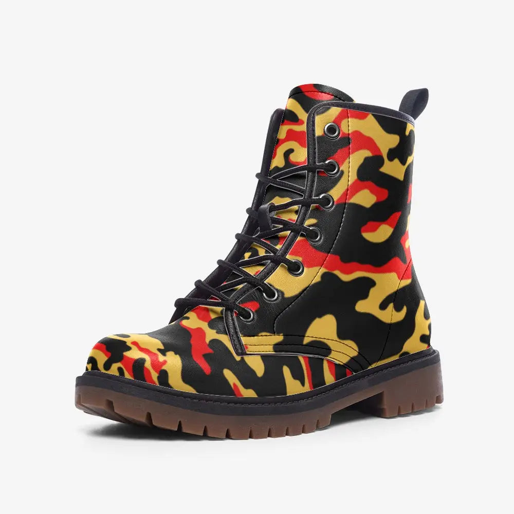 Orange Yellow and Black Camo Vegan Leather Boots - 3 Men -