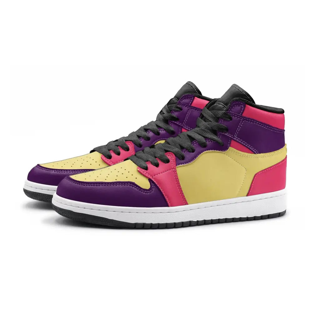 Purple and top yellow sneakers