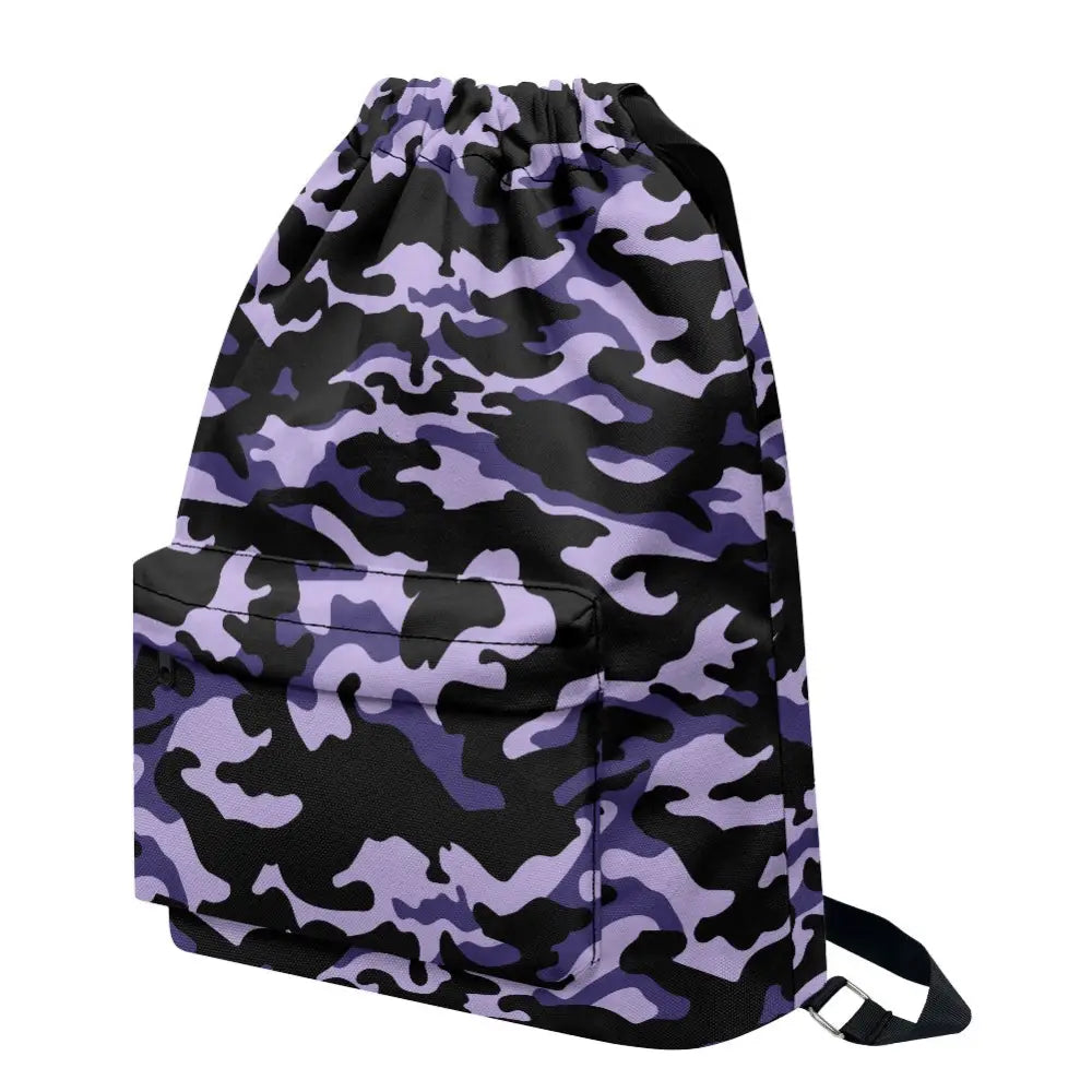 Purple and Black Camo Drawstring Backpack - ONESIZE