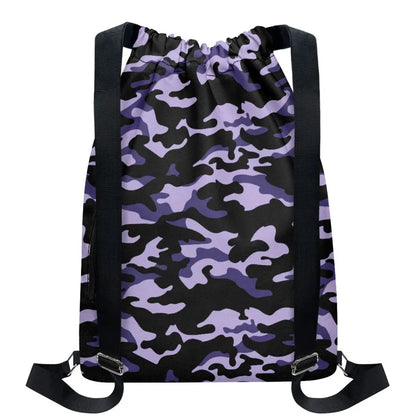 Purple and Black Camo Drawstring Backpack - ONESIZE