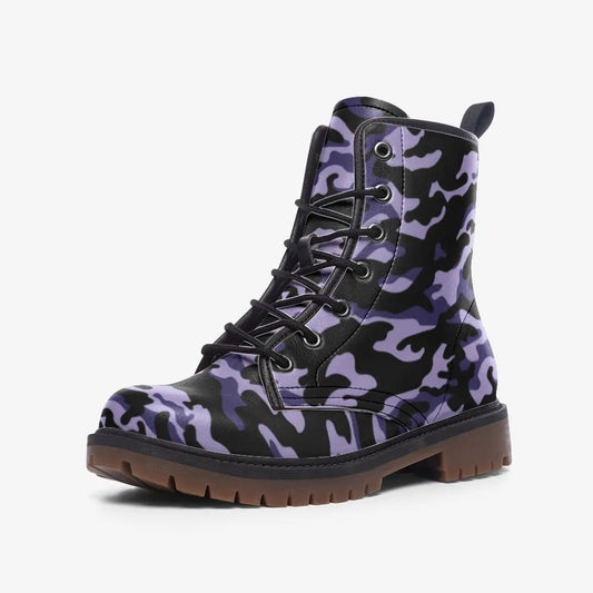 Purple and Black Camo Vegan Leather Boots - 3 Men - Shoes