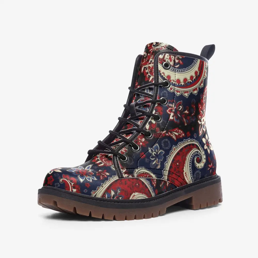 Red and Blue Paisley Bandana Vegan Leather Boots - 3 Men -