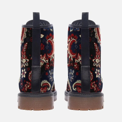 Red and Blue Paisley Bandana Vegan Leather Boots - Shoes