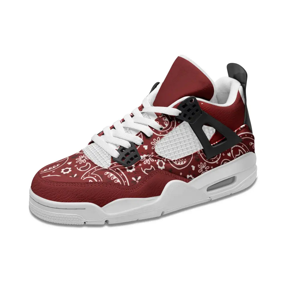 Red Bandana Vegan Leather Basketball Sneakers - 4 Men -