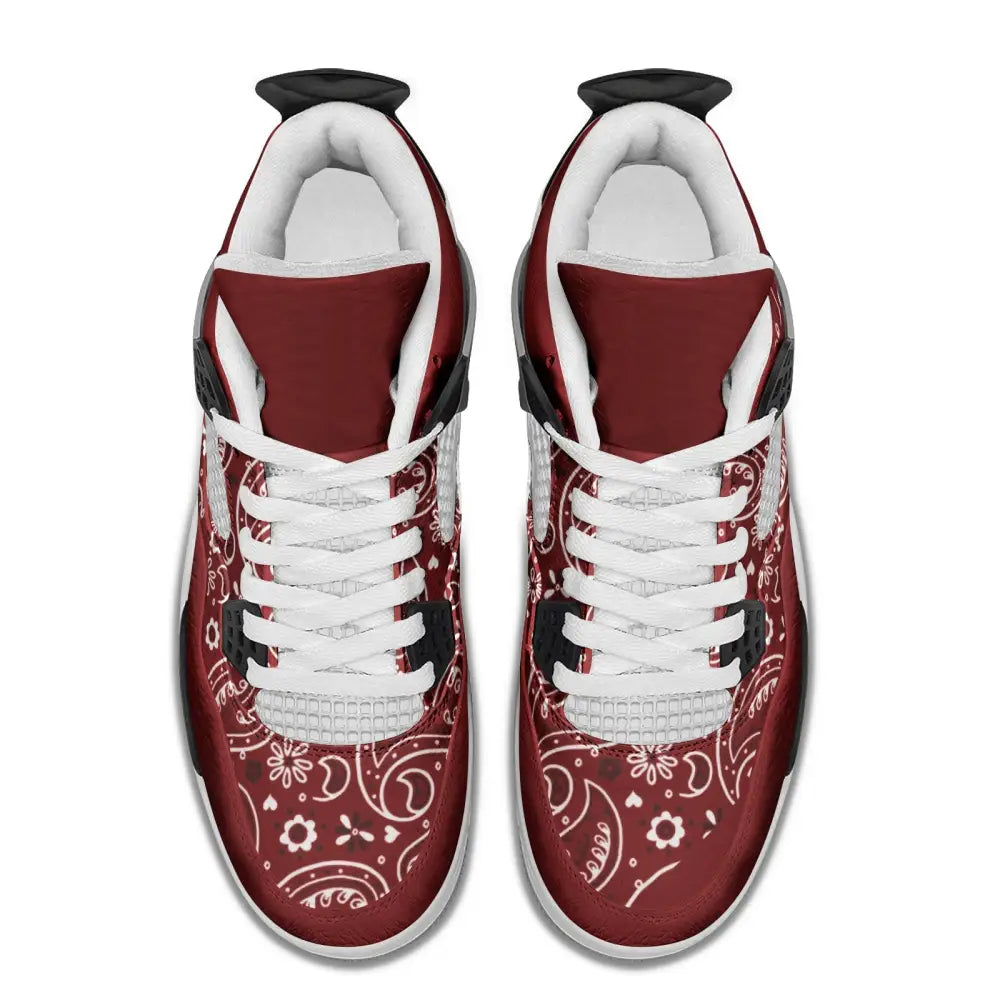 Red Bandana Vegan Leather Basketball Sneakers - Shoes