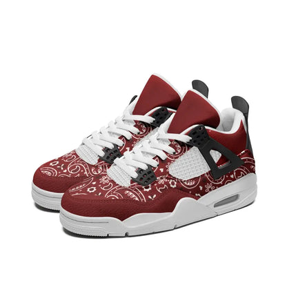 Red Bandana Vegan Leather Basketball Sneakers - Shoes