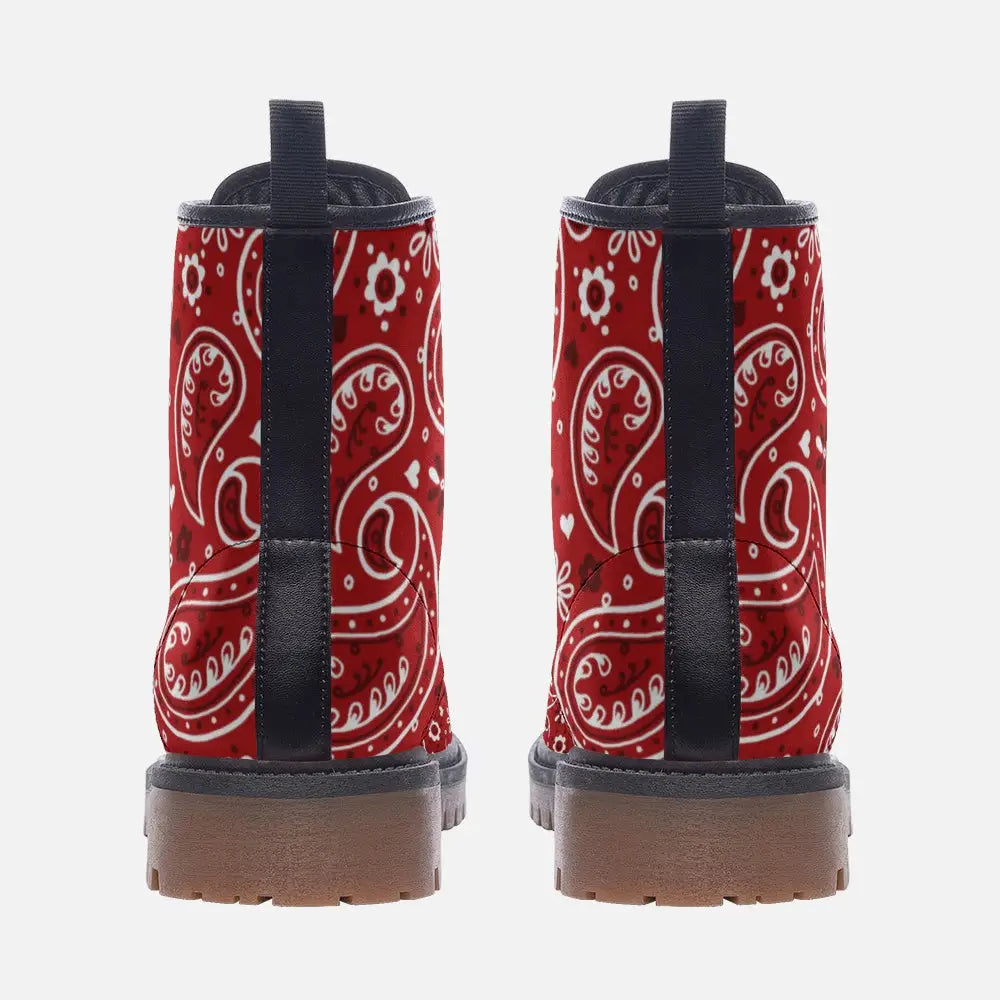 Red Bandana Vegan Leather Boots - Shoes