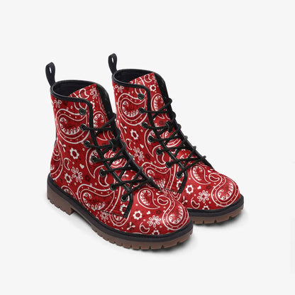 Red Bandana Vegan Leather Boots - Shoes