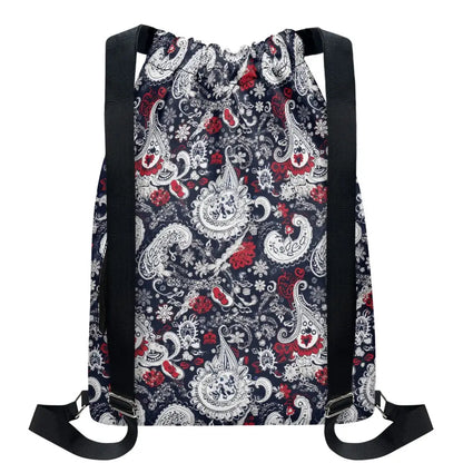 Red Blue and White Bandana Drawstring Backpack - ONESIZE