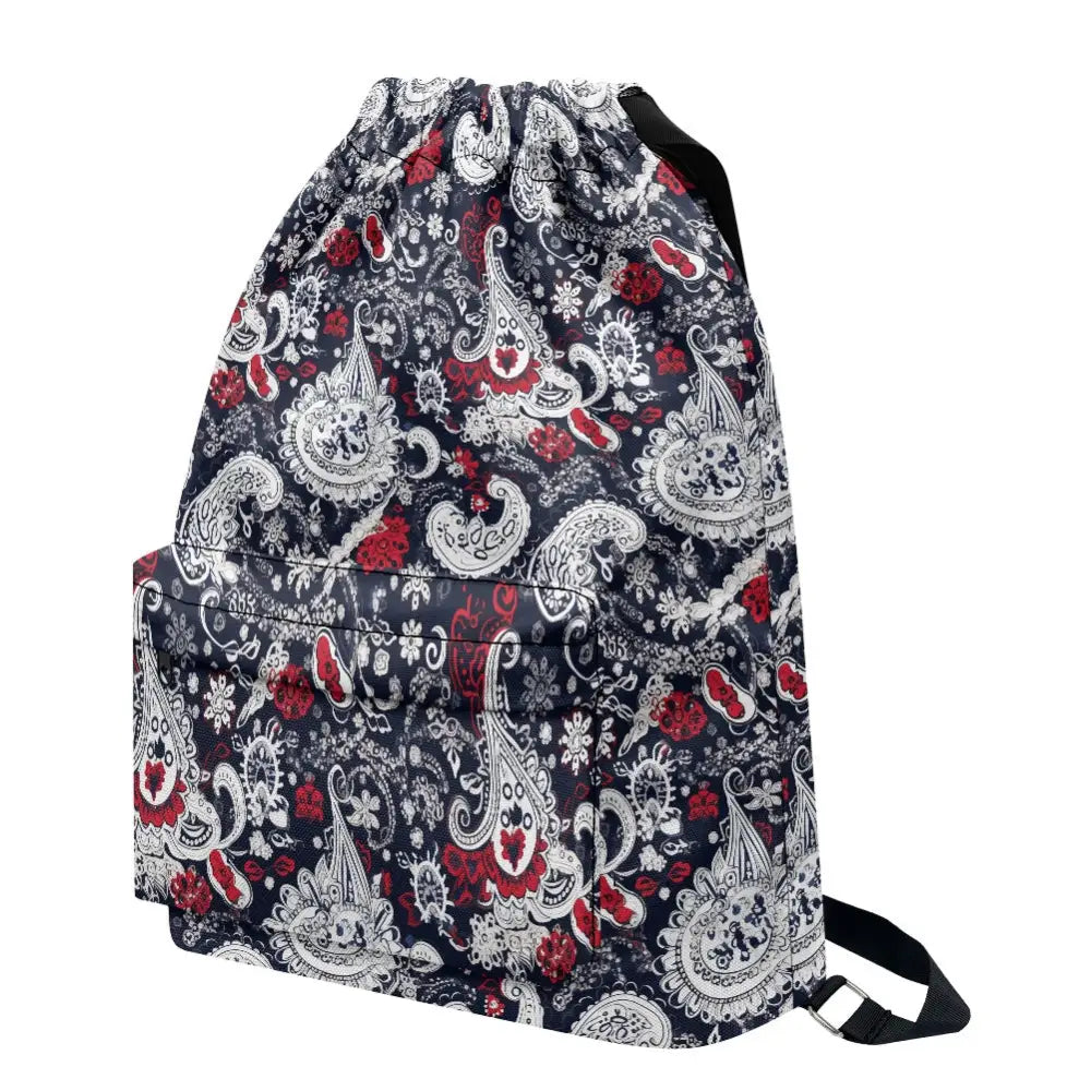 Red Blue and White Bandana Drawstring Backpack - ONESIZE