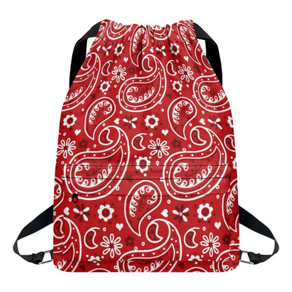 Red Paisley Bandana Drawstring Backpack - ONESIZE