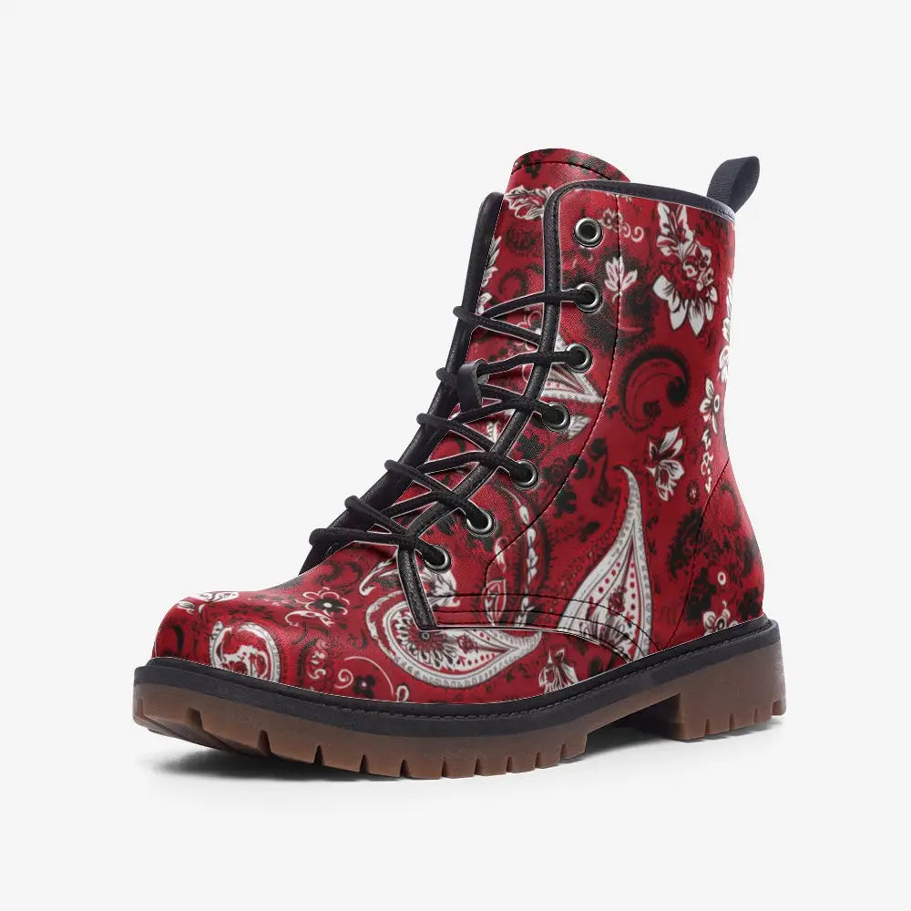 Red Paisley Bandana Vegan Leather Boots - 3 Men - Shoes