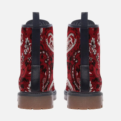 Red Paisley Bandana Vegan Leather Boots - Shoes