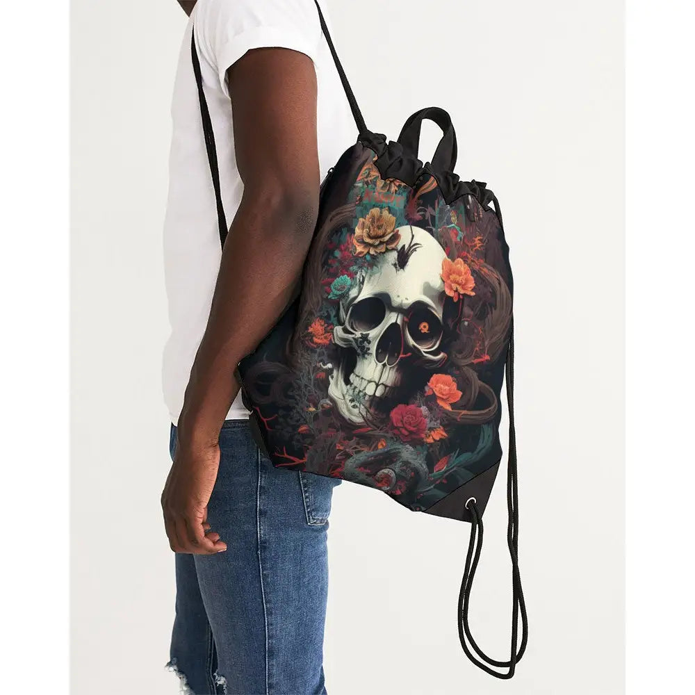 Skull and Flowers Canvas Drawstring Bag - UNIVERSAL -