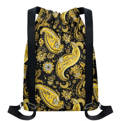 Yellow and Black Bandana Drawstring Backpack - ONESIZE