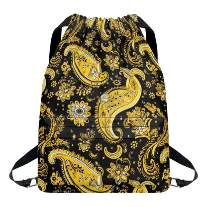 Yellow and Black Bandana Drawstring Backpack - ONESIZE
