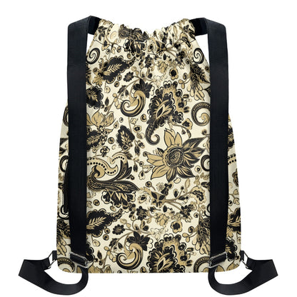 Black and Gold Bandana Drawstring Backpack