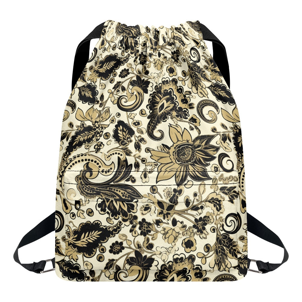 Black and Gold Bandana Drawstring Backpack